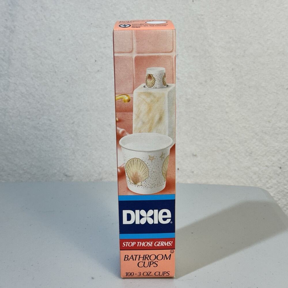Dixie VTG 1990 Discontinued 3 oz Paper Bathroom Cups Pink Beach Shell Print New